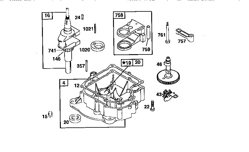 Crankcase Diagram and Parts List for 195702-4015  Briggs and Stratton Engine